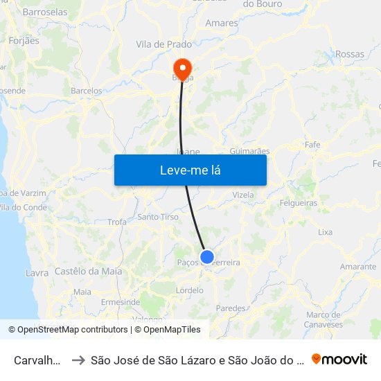 Carvalhosa to São José de São Lázaro e São João do Souto map