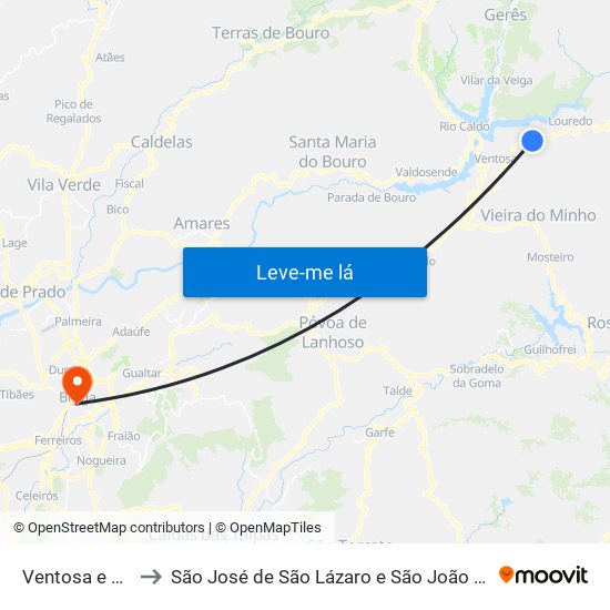 Ventosa e Cova to São José de São Lázaro e São João do Souto map
