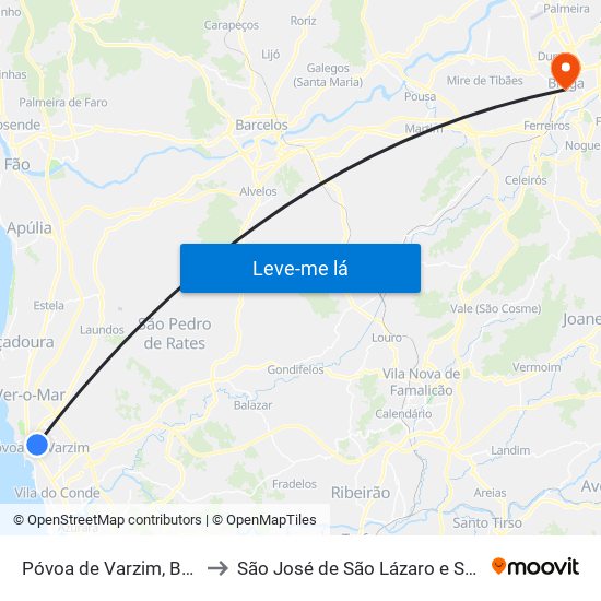Póvoa de Varzim, Beiriz e Argivai to São José de São Lázaro e São João do Souto map