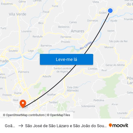 Goães to São José de São Lázaro e São João do Souto map