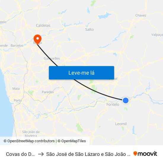 Covas do Douro to São José de São Lázaro e São João do Souto map