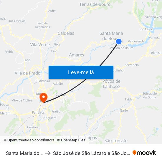 Santa Maria do Bouro to São José de São Lázaro e São João do Souto map