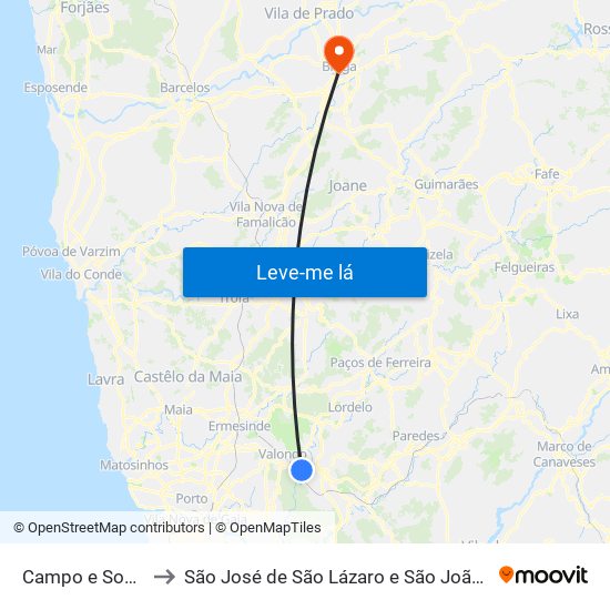 Campo e Sobrado to São José de São Lázaro e São João do Souto map