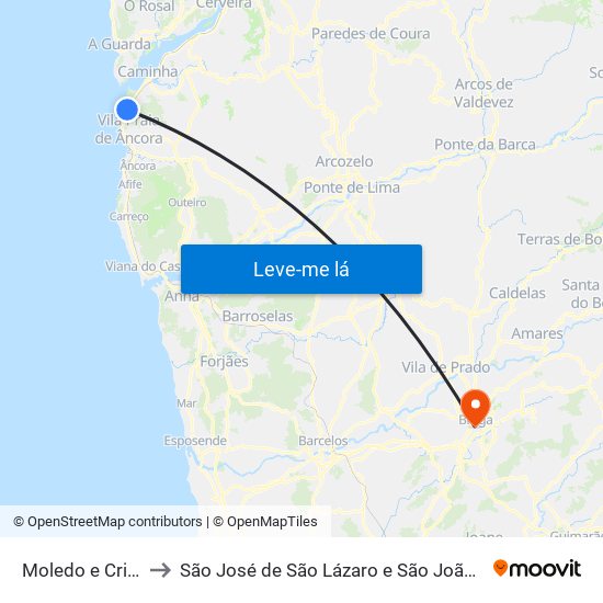 Moledo e Cristelo to São José de São Lázaro e São João do Souto map