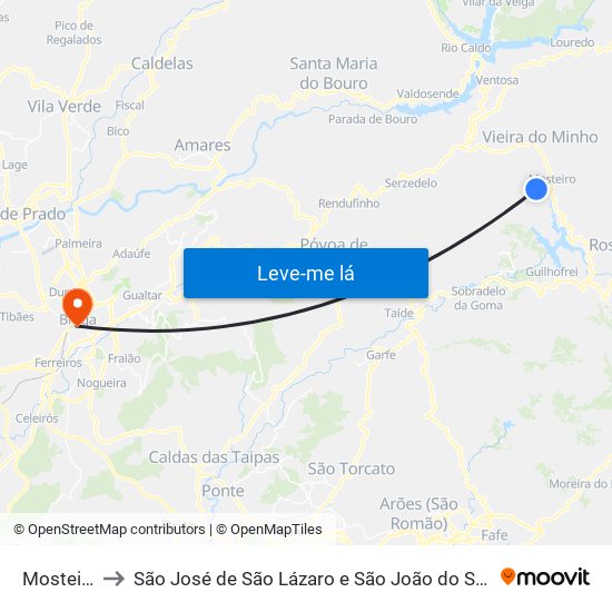 Mosteiro to São José de São Lázaro e São João do Souto map