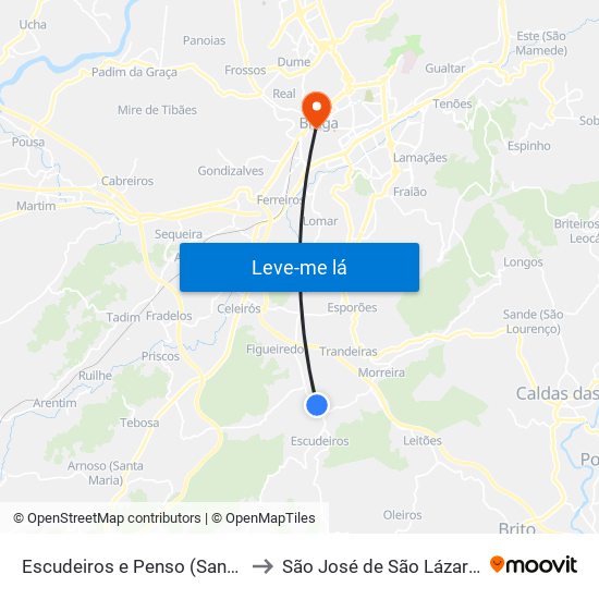 Escudeiros e Penso (Santo Estêvão e São Vicente) to São José de São Lázaro e São João do Souto map