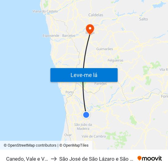 Canedo, Vale e Vila Maior to São José de São Lázaro e São João do Souto map