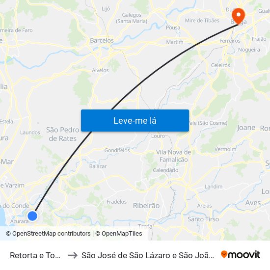 Retorta e Tougues to São José de São Lázaro e São João do Souto map