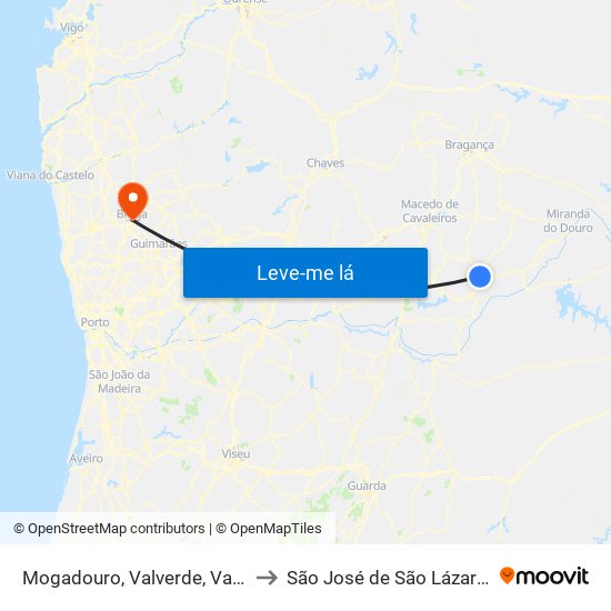 Mogadouro, Valverde, Vale de Porco e Vilar de Rei to São José de São Lázaro e São João do Souto map