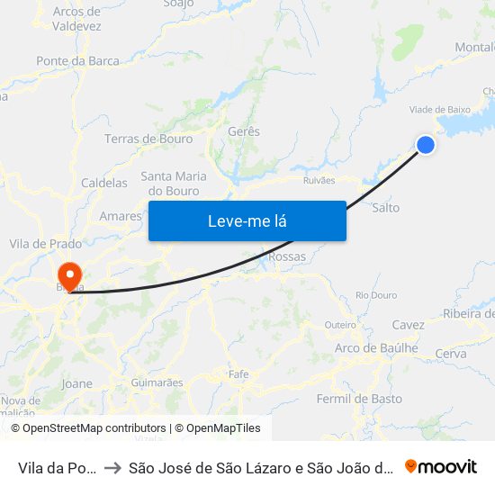 Vila da Ponte to São José de São Lázaro e São João do Souto map