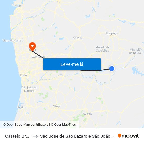 Castelo Branco to São José de São Lázaro e São João do Souto map