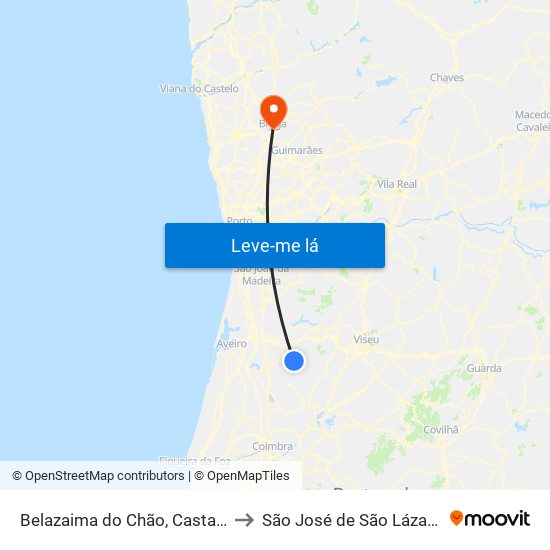 Belazaima do Chão, Castanheira do Vouga e Agadão to São José de São Lázaro e São João do Souto map