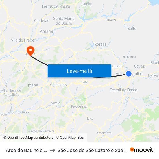 Arco de Baúlhe e Vila Nune to São José de São Lázaro e São João do Souto map