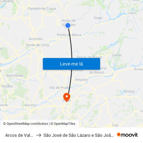 Arcos de Valdevez to São José de São Lázaro e São João do Souto map