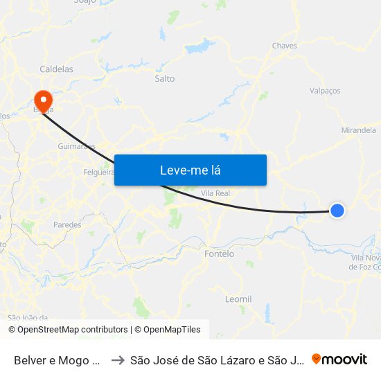 Belver e Mogo de Malta to São José de São Lázaro e São João do Souto map