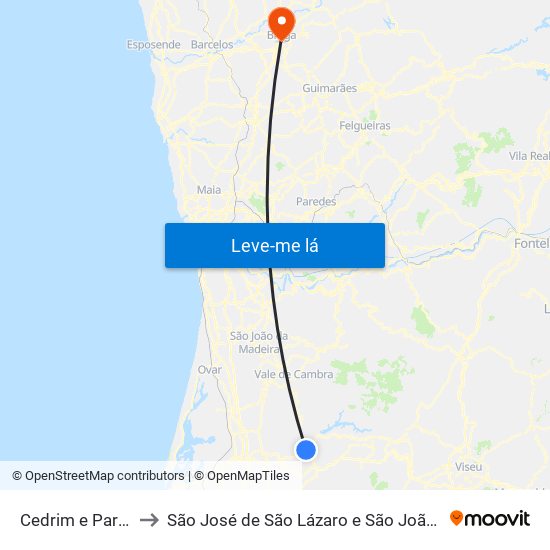 Cedrim e Paradela to São José de São Lázaro e São João do Souto map