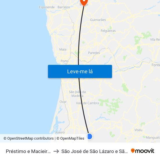 Préstimo e Macieira de Alcoba to São José de São Lázaro e São João do Souto map
