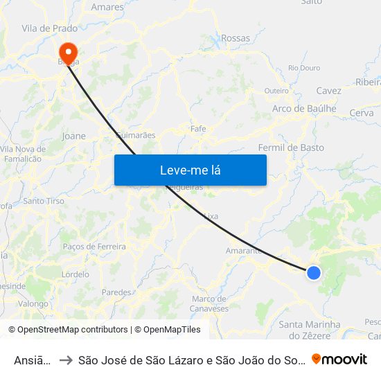Ansiāes to São José de São Lázaro e São João do Souto map
