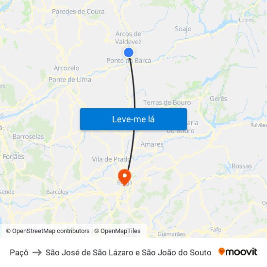 Paçô to São José de São Lázaro e São João do Souto map