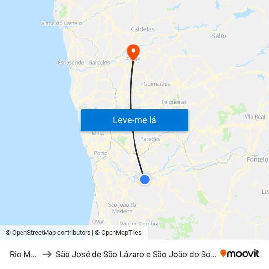 Rio Mau to São José de São Lázaro e São João do Souto map