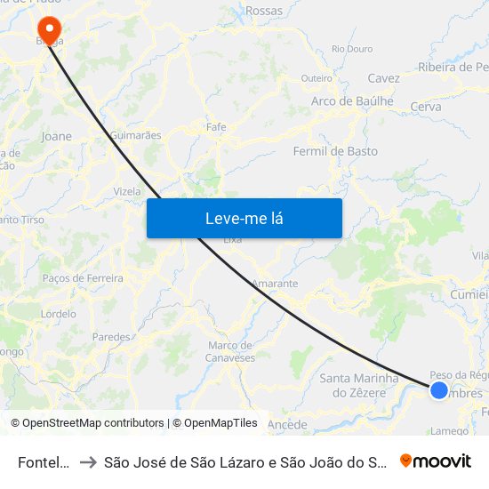 Fontelas to São José de São Lázaro e São João do Souto map