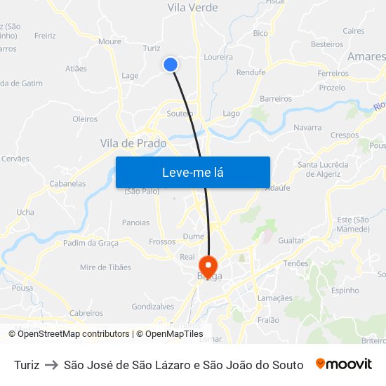 Turiz to São José de São Lázaro e São João do Souto map