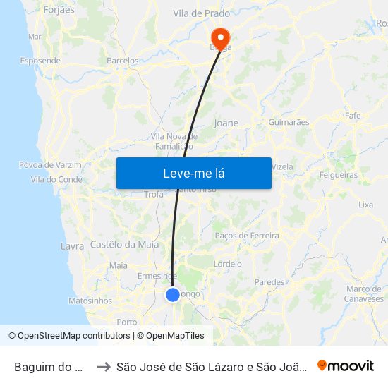 Baguim do Monte to São José de São Lázaro e São João do Souto map