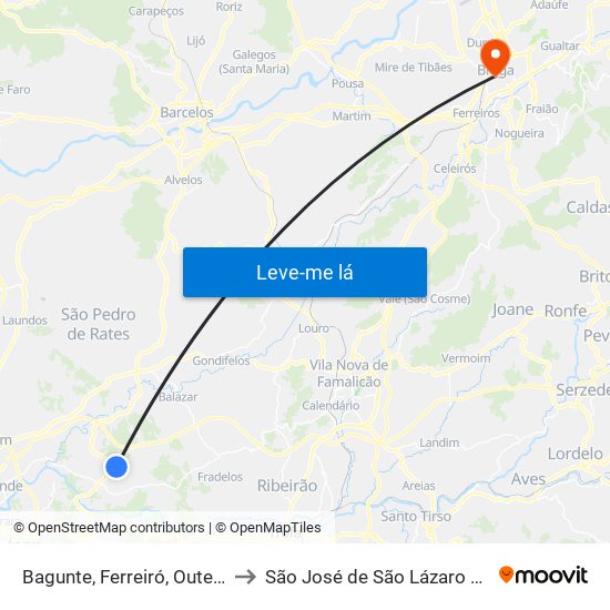 Bagunte, Ferreiró, Outeiro Maior e Parada to São José de São Lázaro e São João do Souto map