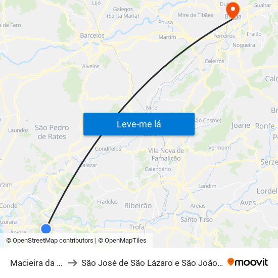 Macieira da Maia to São José de São Lázaro e São João do Souto map