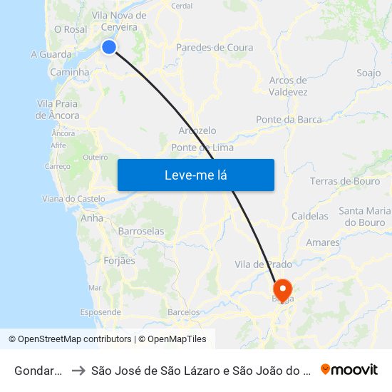 Gondarém to São José de São Lázaro e São João do Souto map