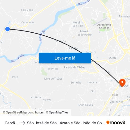 Cervães to São José de São Lázaro e São João do Souto map