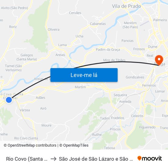 Rio Covo (Santa Eugénia) to São José de São Lázaro e São João do Souto map