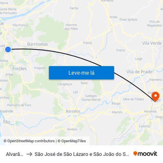 Alvarães to São José de São Lázaro e São João do Souto map