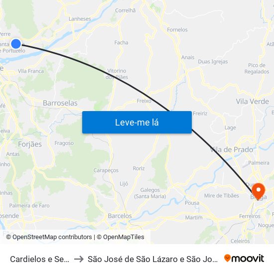 Cardielos e Serreleis to São José de São Lázaro e São João do Souto map