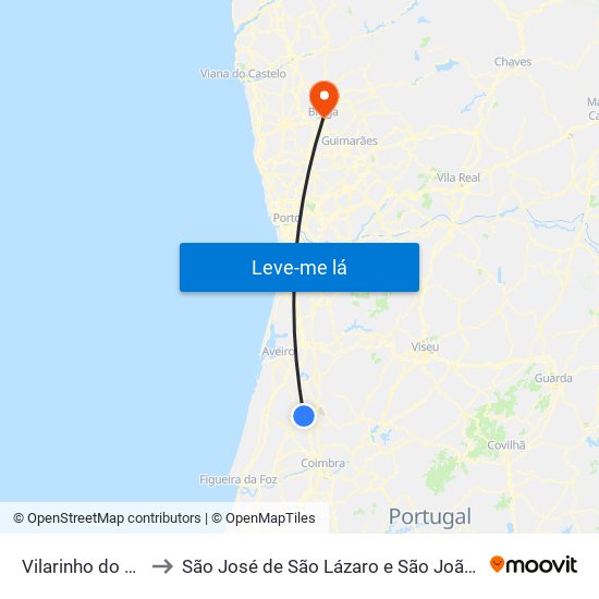 Vilarinho do Bairro to São José de São Lázaro e São João do Souto map