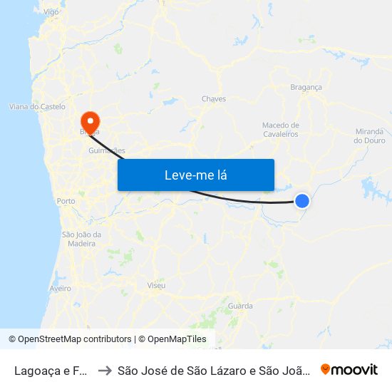 Lagoaça e Fornos to São José de São Lázaro e São João do Souto map