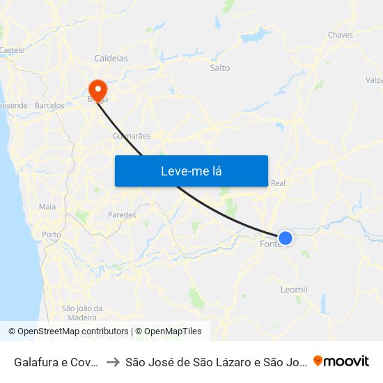 Galafura e Covelinhas to São José de São Lázaro e São João do Souto map