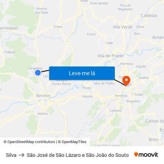 Silva to São José de São Lázaro e São João do Souto map