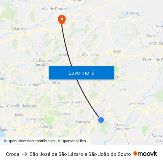 Croca to São José de São Lázaro e São João do Souto map