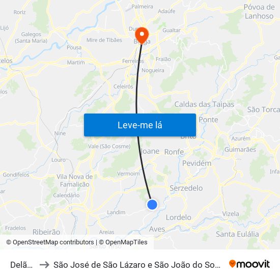 Delães to São José de São Lázaro e São João do Souto map