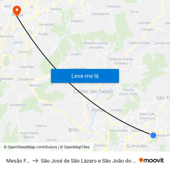 Mesão Frio to São José de São Lázaro e São João do Souto map