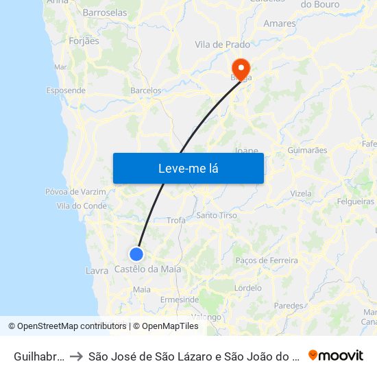 Guilhabreu to São José de São Lázaro e São João do Souto map