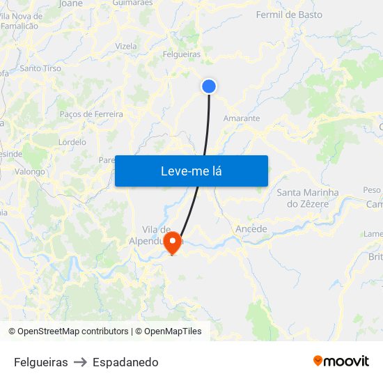 Felgueiras to Espadanedo map