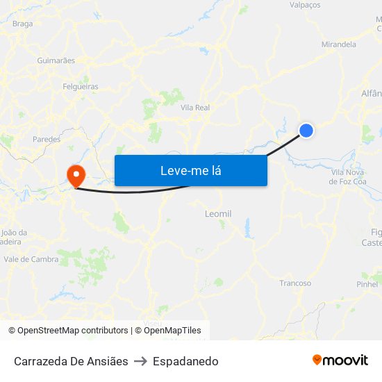 Carrazeda De Ansiães to Espadanedo map