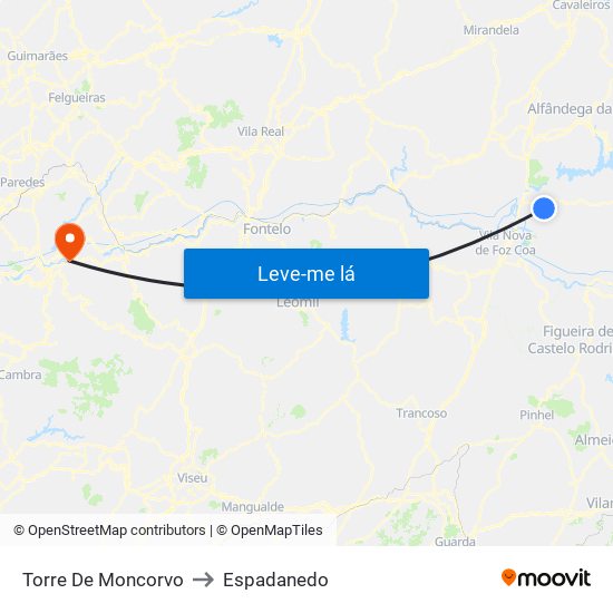 Torre De Moncorvo to Espadanedo map