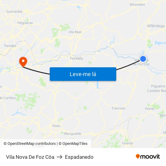 Vila Nova De Foz Côa to Espadanedo map