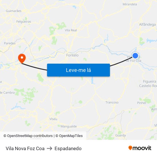 Vila Nova Foz Coa to Espadanedo map
