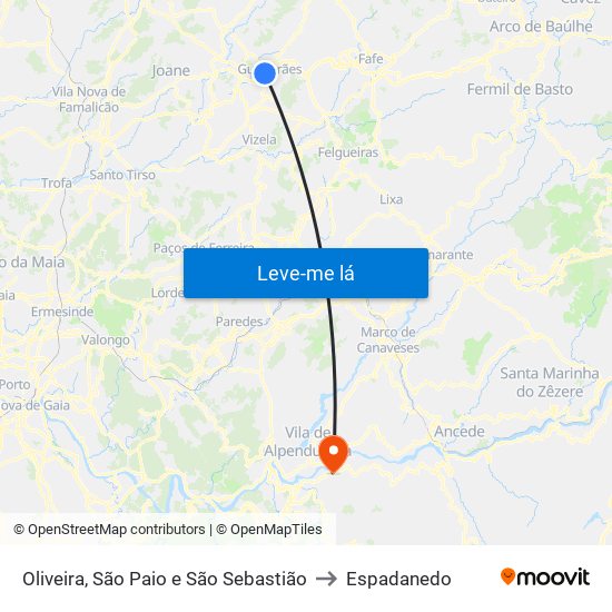 Oliveira, São Paio e São Sebastião to Espadanedo map