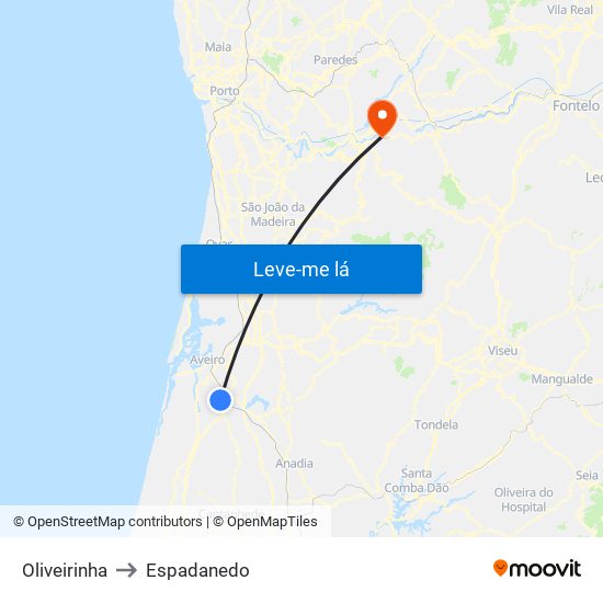 Oliveirinha to Espadanedo map