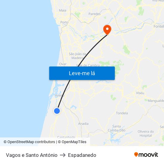 Vagos e Santo António to Espadanedo map